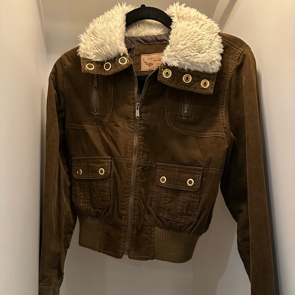 Brown Faux Fur Collar Jacket